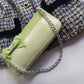 Vintage 2000s Designer Beverly Feldman Leather Purse in the Sweetest Mint Green & Plaid Lining - Chain Strap & Little Bow with Intricate Scalloped Leather Edging (Original Dustbag Included)