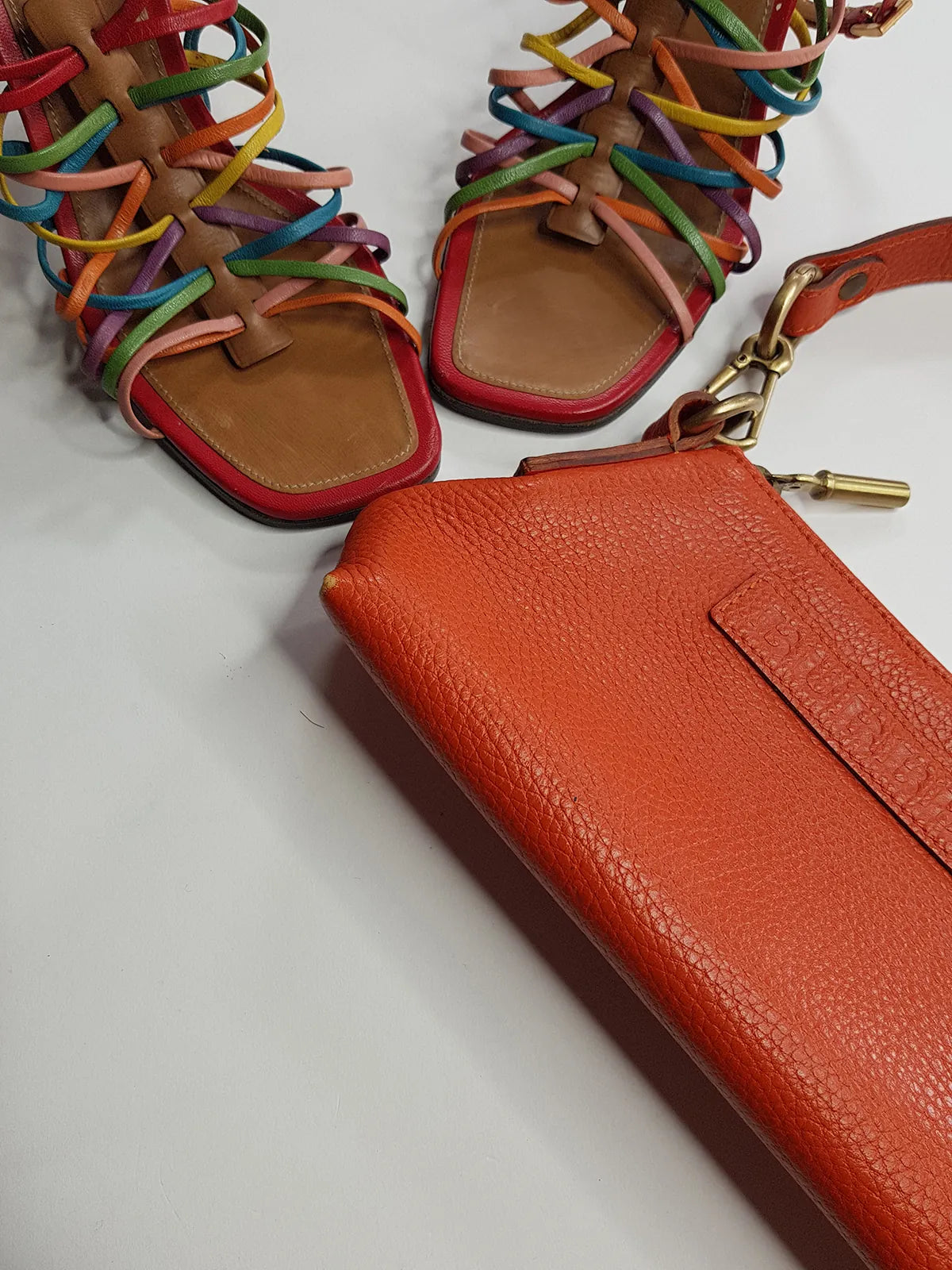 Authentic Burberry Purse in Tangerine - Genuine Leather - Made in Italy - Stamped - Antique Gold Hardware - Perfect Stitching