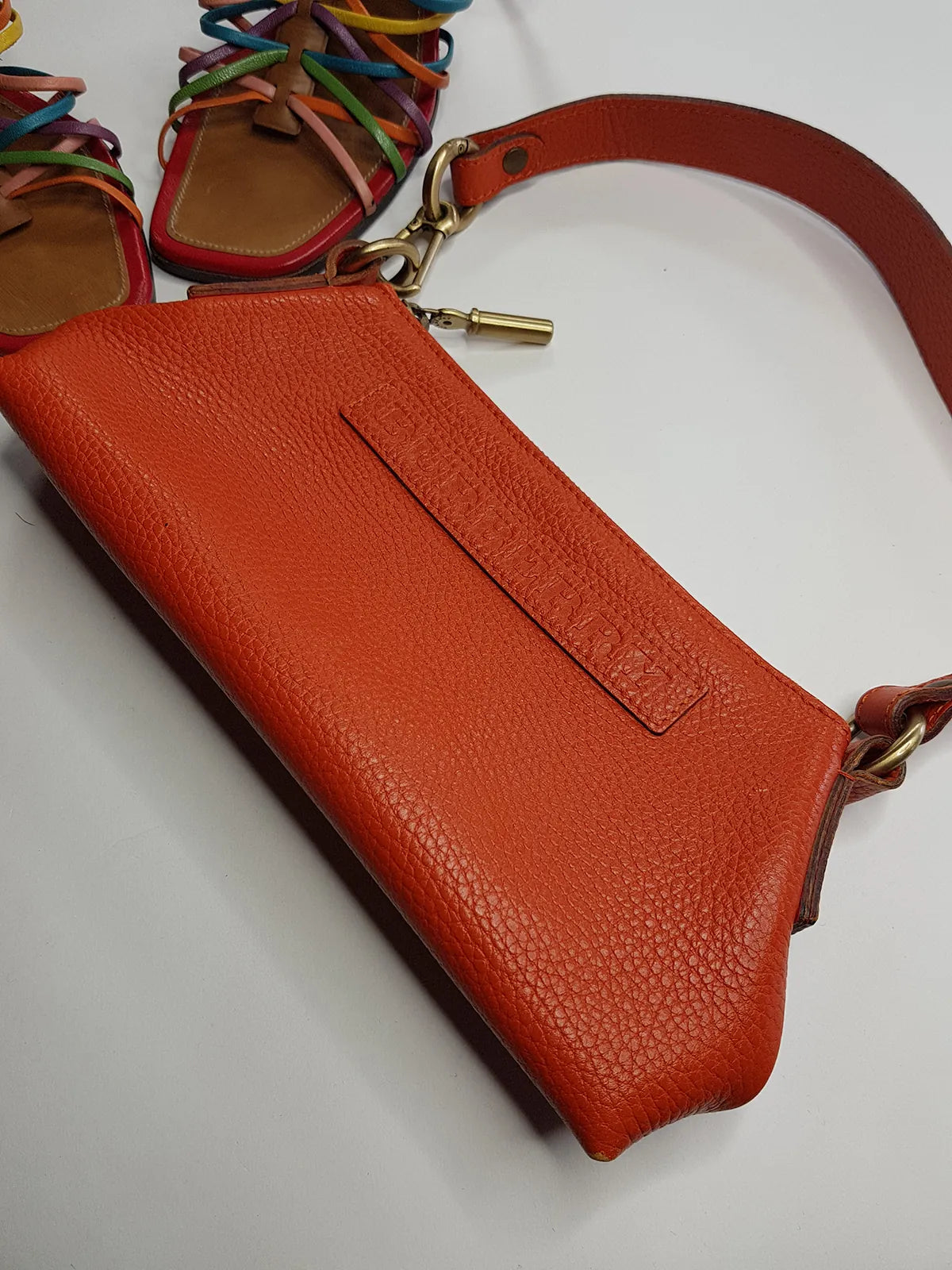 Authentic Burberry Purse in Tangerine - Genuine Leather - Made in Italy - Stamped - Antique Gold Hardware - Perfect Stitching