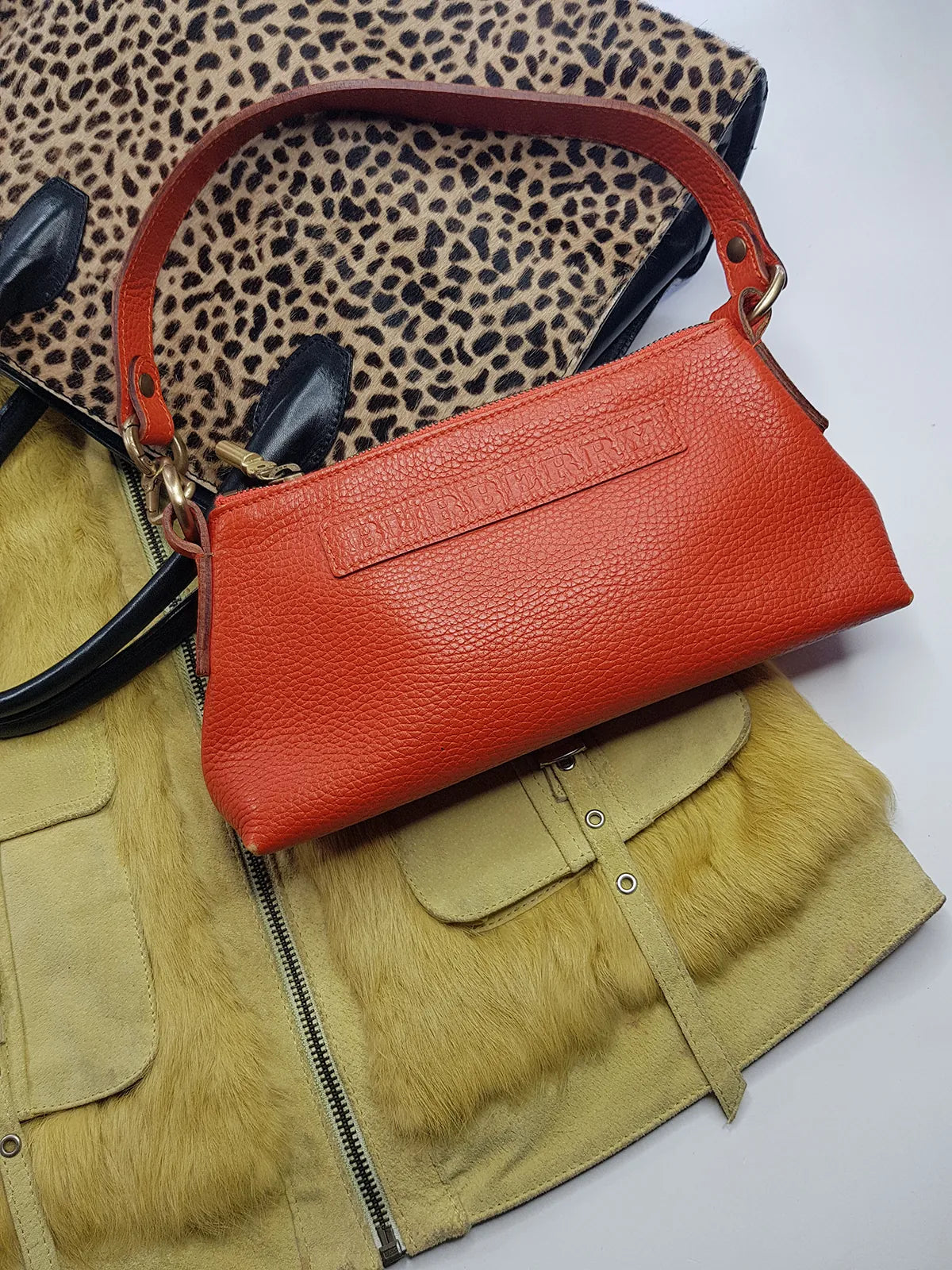 Authentic Burberry Purse in Tangerine - Genuine Leather - Made in Italy - Stamped - Antique Gold Hardware - Perfect Stitching