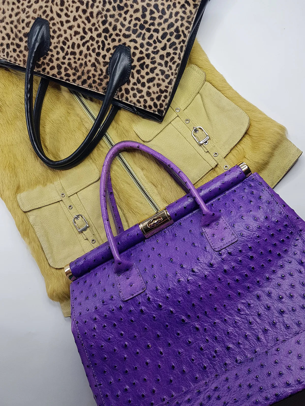 Vintage 70s Rich Glamour Italian Made Designer Borse in Pelle Genuine Ostrich Leather Bag