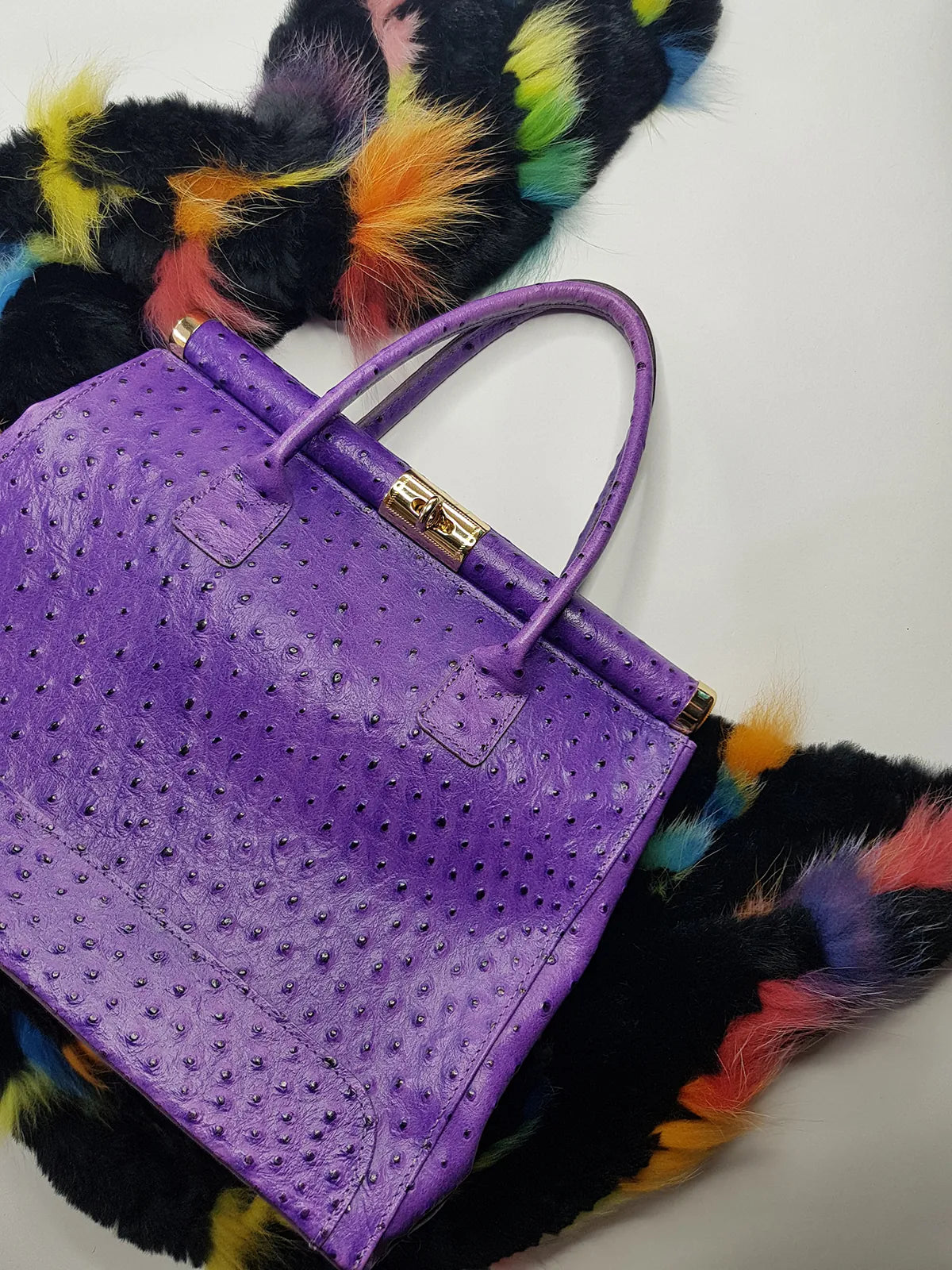 Vintage 70s Rich Glamour Italian Made Designer Borse in Pelle Genuine Ostrich Leather Bag