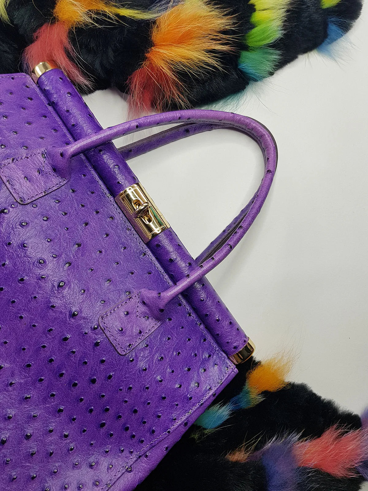 Vintage 70s Rich Glamour Italian Made Designer Borse in Pelle Genuine Ostrich Leather Bag