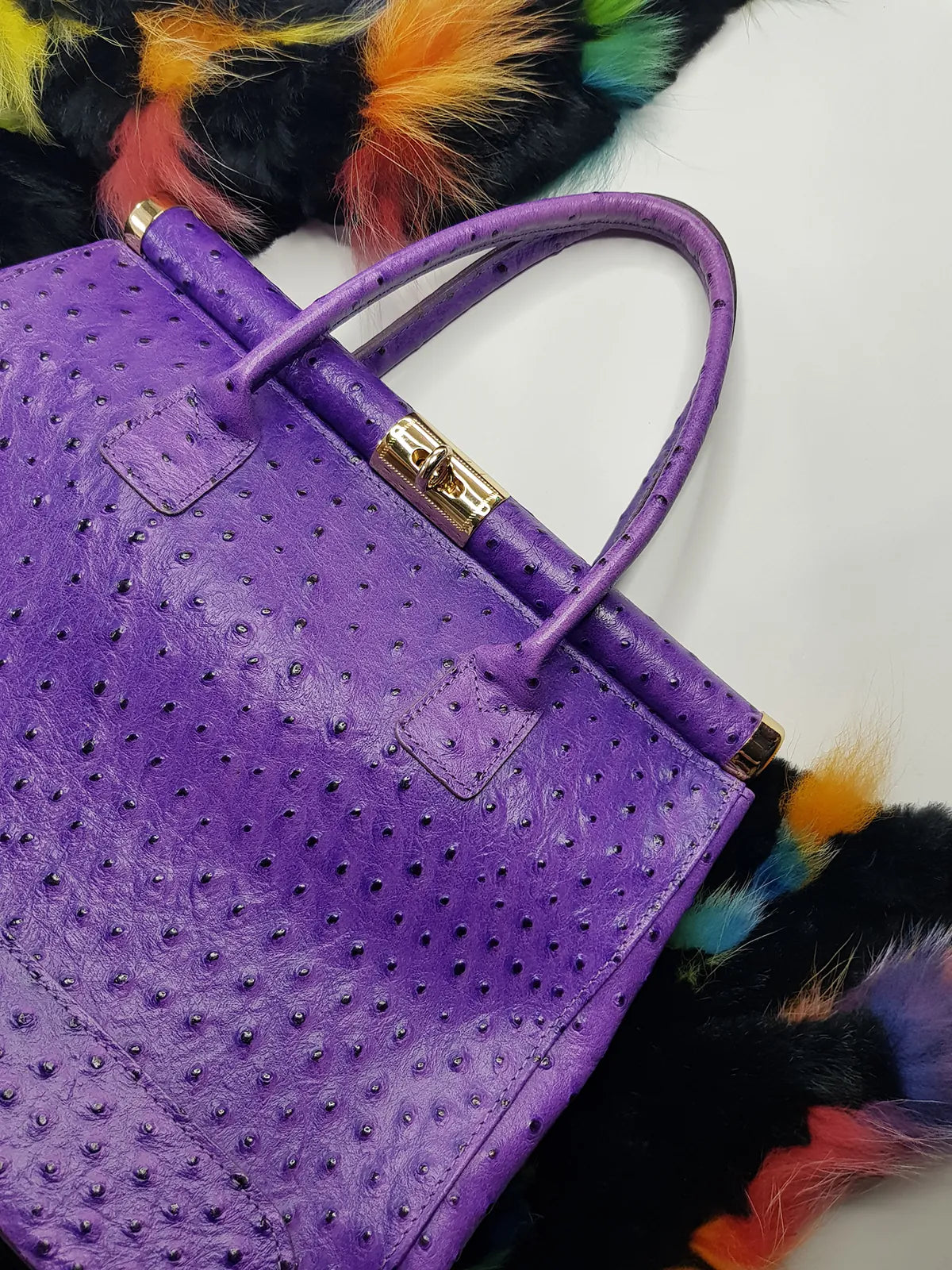 Vintage 70s Rich Glamour Italian Made Designer Borse in Pelle Genuine Ostrich Leather Bag