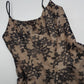 Jessica Mclintock Designer 90s Vintage Lace Overlay Gown - Black Lace & Nude - Boned Bodice - Fitted Bust & Glamourous Skirt
