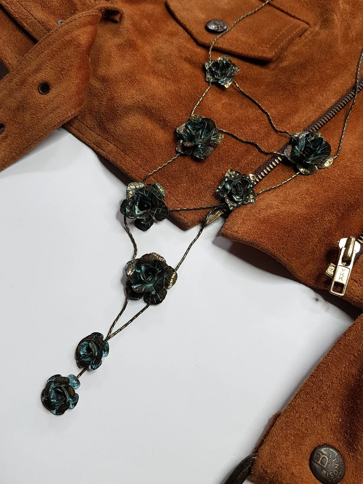 Vintage 1990s Patina Genuine Metal Flower Necklace