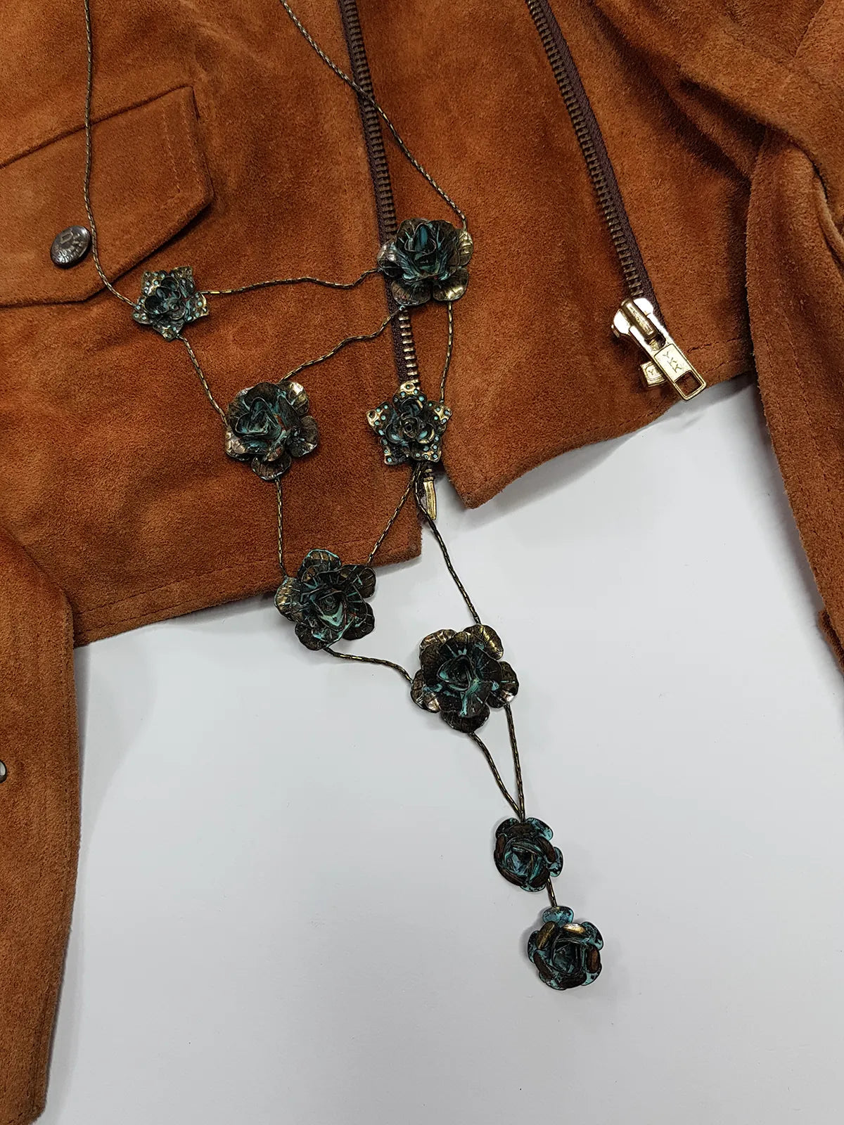 Vintage 1990s Patina Genuine Metal Flower Necklace