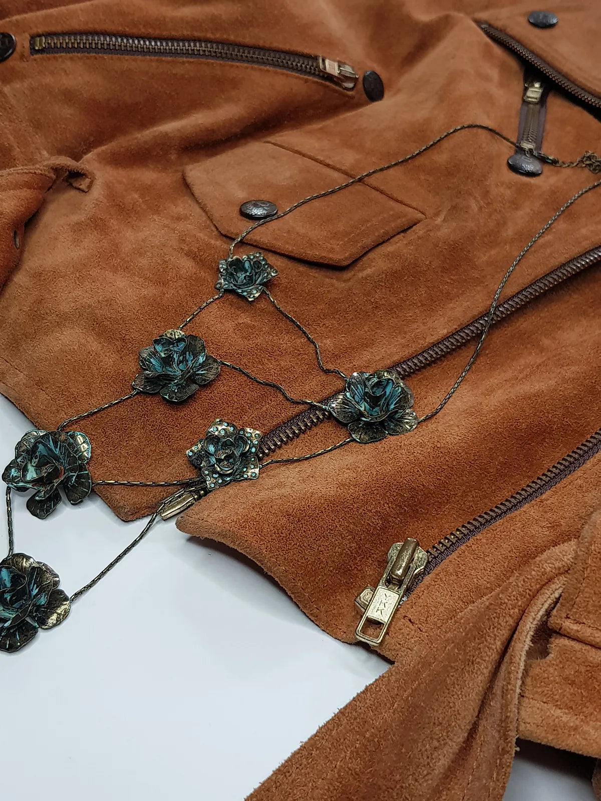 Vintage 1990s Patina Genuine Metal Flower Necklace