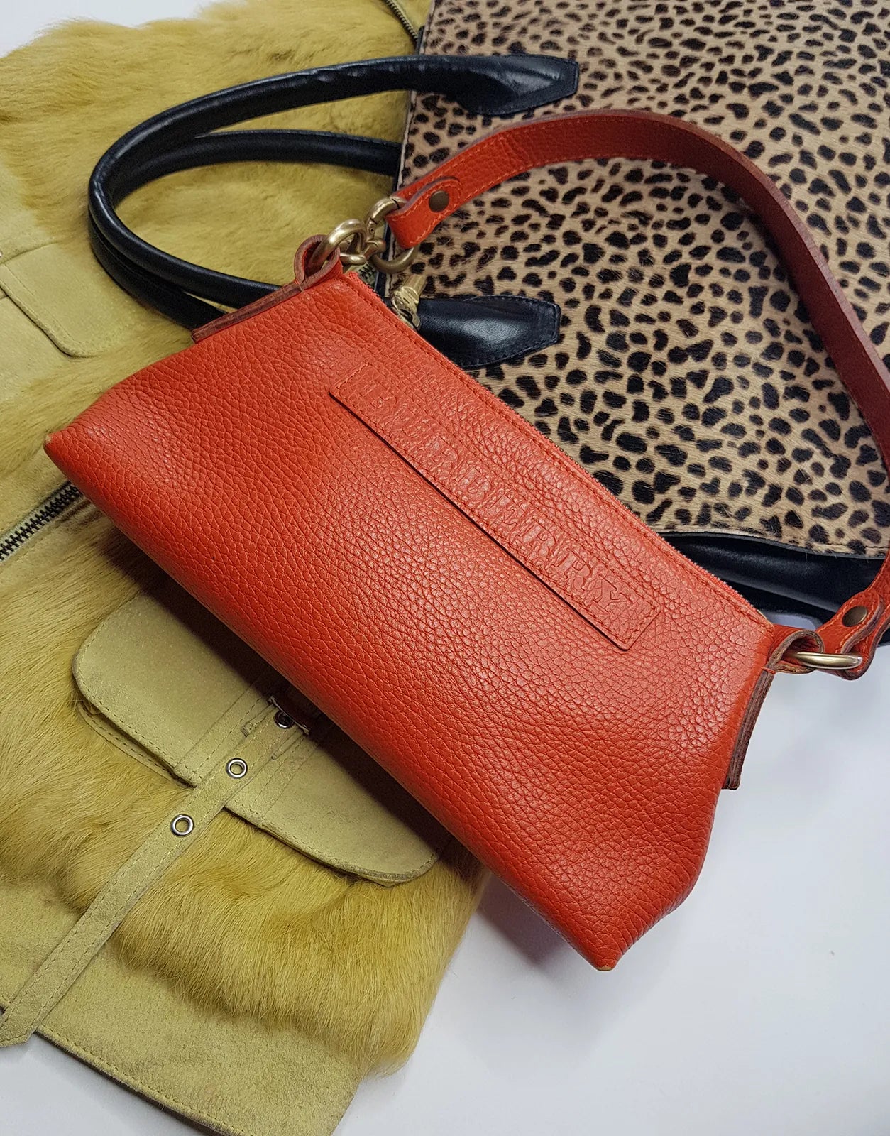 Authentic Burberry Purse in Tangerine - Genuine Leather - Made in Italy - Stamped - Antique Gold Hardware - Perfect Stitching