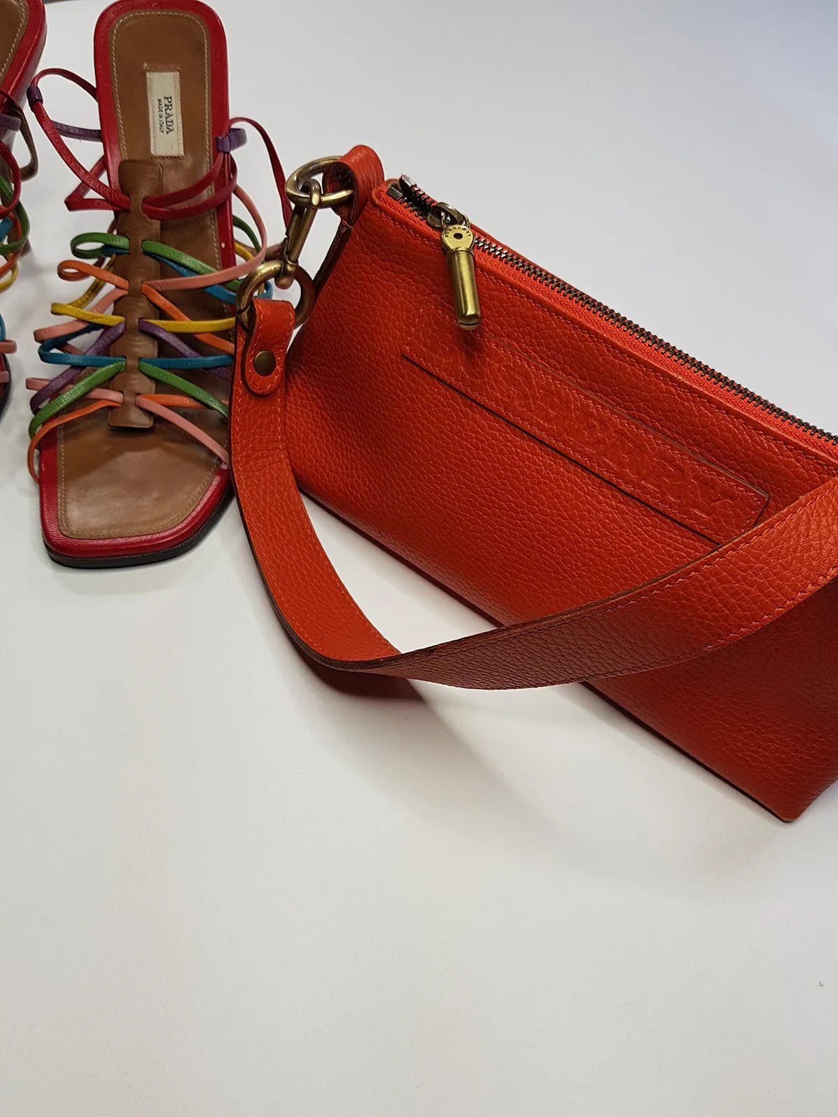 Authentic Burberry Purse in Tangerine - Genuine Leather - Made in Italy - Stamped - Antique Gold Hardware - Perfect Stitching