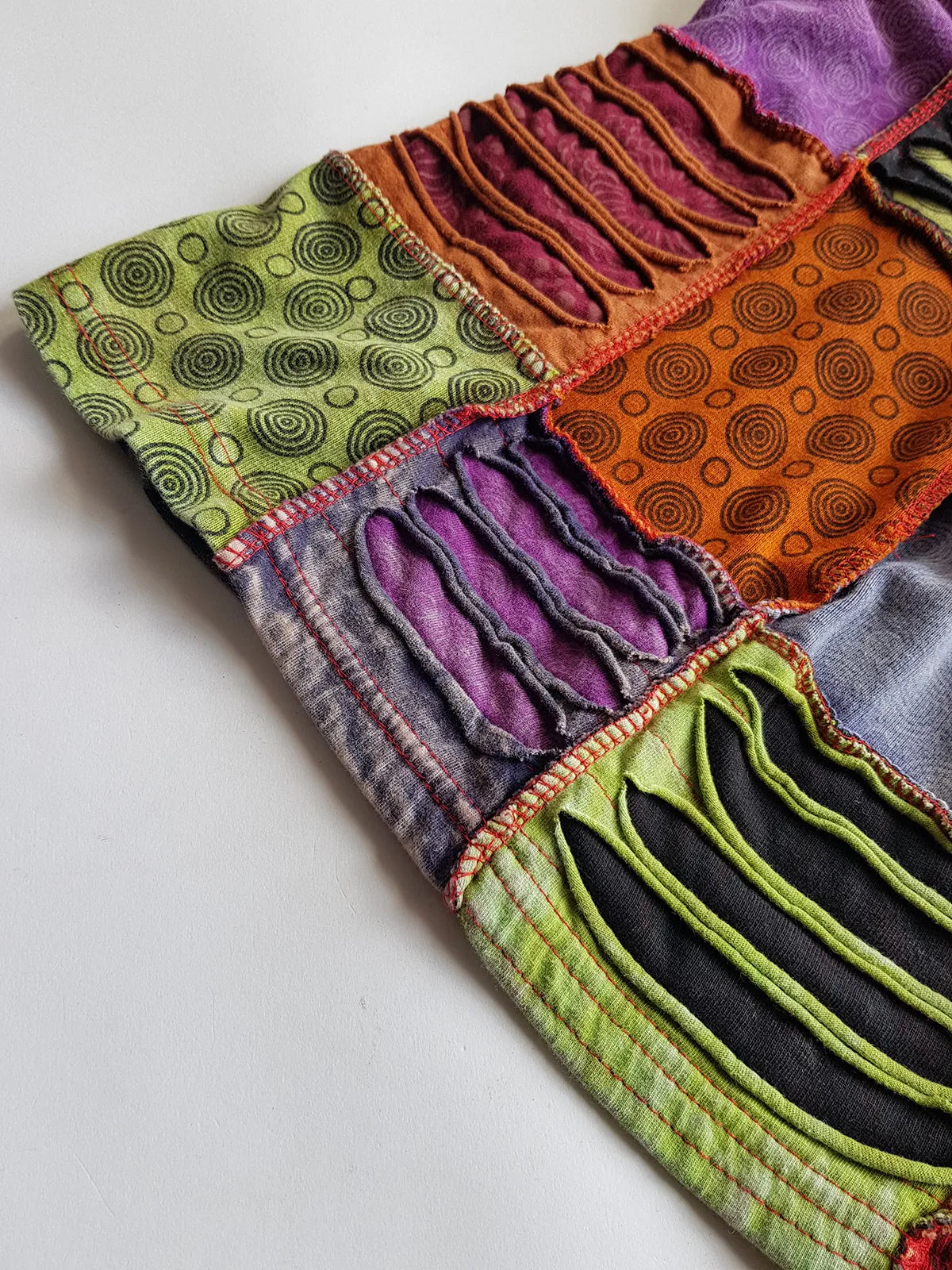 Authentic 90s Rare Whimsigoth / Fairy - Unbelievable Handmade Hand Dyed & Bleach Effect Patchwork Top - Insane Hand ripping techniques all over the patches - Contrast Seams - Unworn Vintage Condition