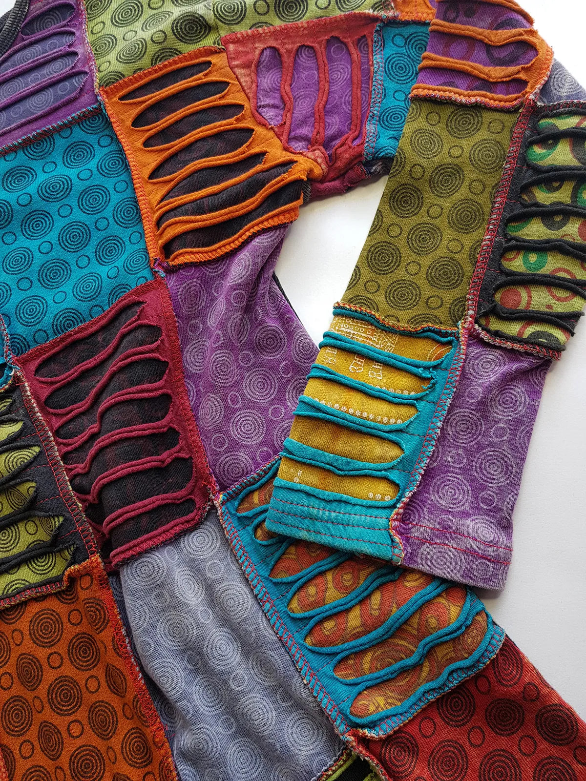 Authentic 90s Rare Whimsigoth / Fairy - Unbelievable Handmade Hand Dyed & Bleach Effect Patchwork Top - Insane Hand ripping techniques all over the patches - Contrast Seams - Unworn Vintage Condition