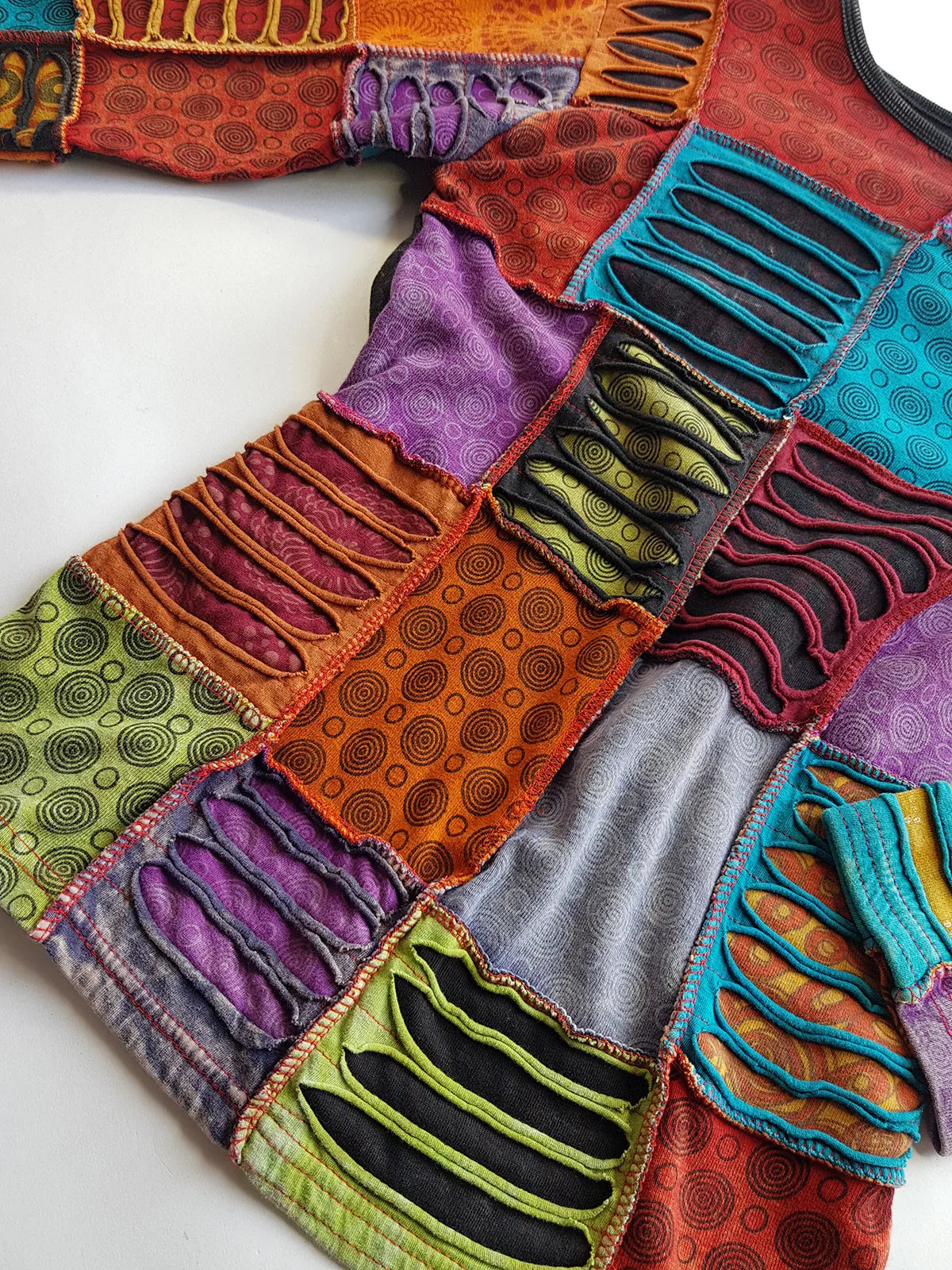 Authentic 90s Rare Whimsigoth / Fairy - Unbelievable Handmade Hand Dyed & Bleach Effect Patchwork Top - Insane Hand ripping techniques all over the patches - Contrast Seams - Unworn Vintage Condition