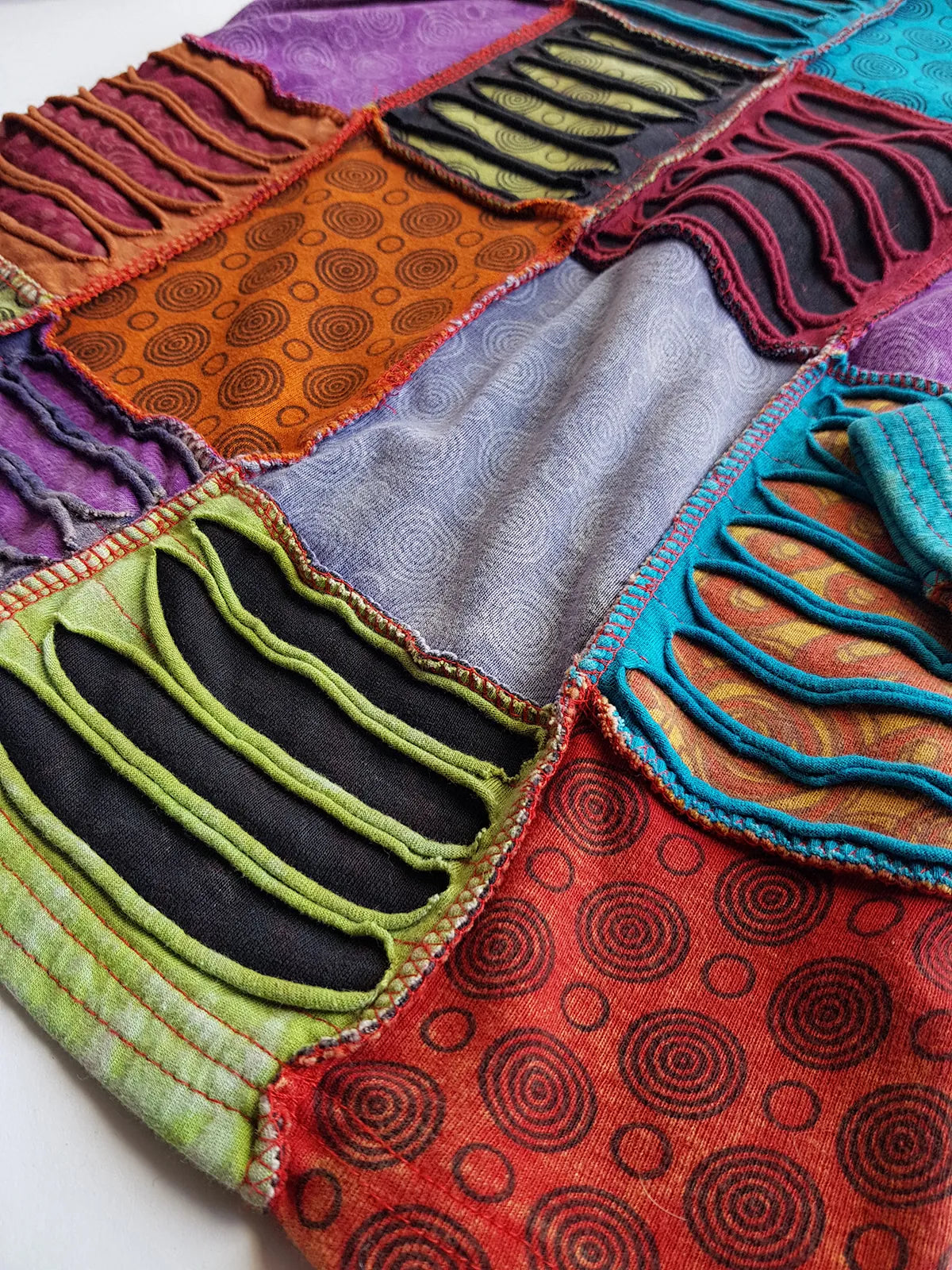 Authentic 90s Rare Whimsigoth / Fairy - Unbelievable Handmade Hand Dyed & Bleach Effect Patchwork Top - Insane Hand ripping techniques all over the patches - Contrast Seams - Unworn Vintage Condition