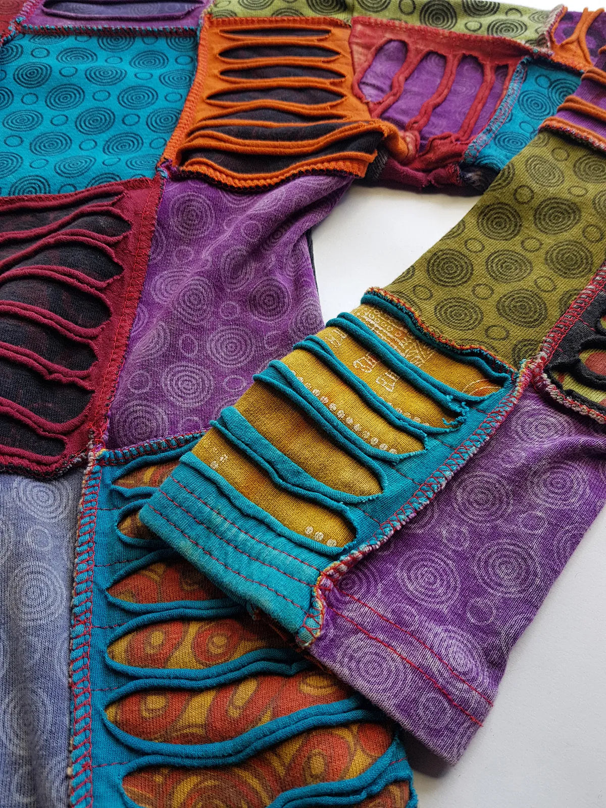 Authentic 90s Rare Whimsigoth / Fairy - Unbelievable Handmade Hand Dyed & Bleach Effect Patchwork Top - Insane Hand ripping techniques all over the patches - Contrast Seams - Unworn Vintage Condition