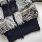 Authentic 90s Vintage Fur Bomber Jacket in Black Grey Tones & Animal Print - Chunky Metal Hardware - Knit Waist Sleeves & Neck - Fully Lined in Iridescent Dark Green - Unworn Condition