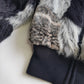 Authentic 90s Vintage Fur Bomber Jacket in Black Grey Tones & Animal Print - Chunky Metal Hardware - Knit Waist Sleeves & Neck - Fully Lined in Iridescent Dark Green - Unworn Condition