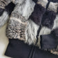 Authentic 90s Vintage Fur Bomber Jacket in Black Grey Tones & Animal Print - Chunky Metal Hardware - Knit Waist Sleeves & Neck - Fully Lined in Iridescent Dark Green - Unworn Condition