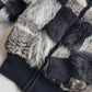 Authentic 90s Vintage Fur Bomber Jacket in Black Grey Tones & Animal Print - Chunky Metal Hardware - Knit Waist Sleeves & Neck - Fully Lined in Iridescent Dark Green - Unworn Condition