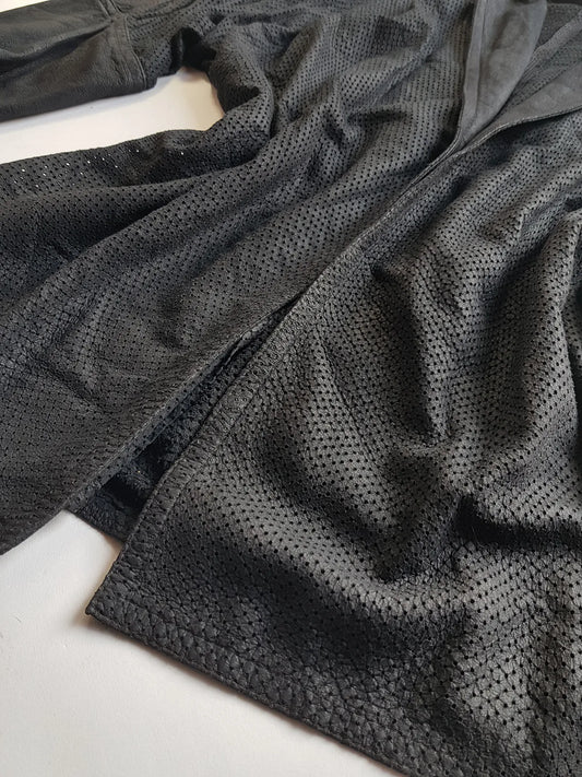 Vintage Italian Rare 100% Genuine Leather Jacket in Black - Buttery Soft & Beautifully Draped Perforated Leather - Motorcycle Vibes but very light to wear