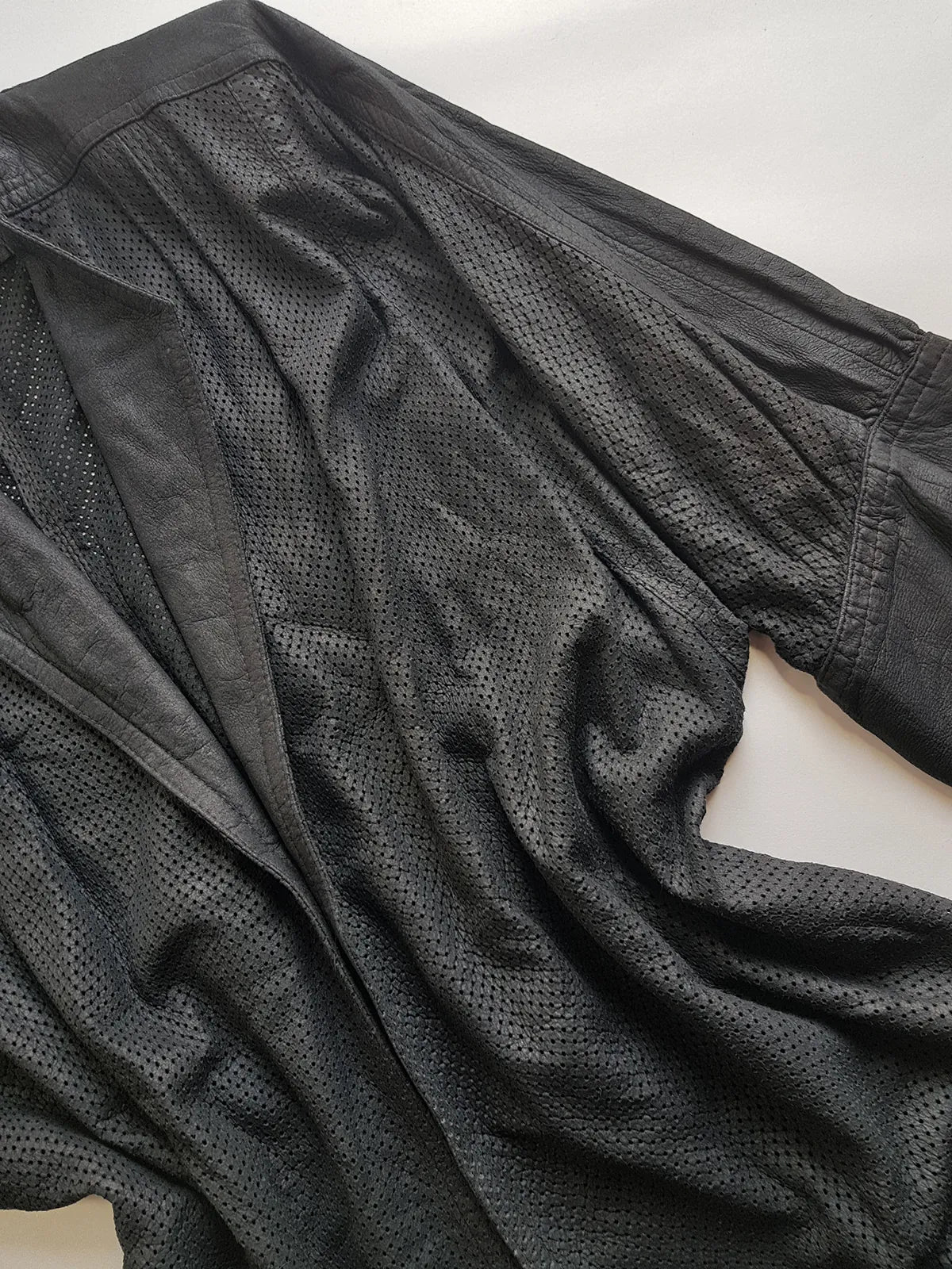 Vintage Italian Rare 100% Genuine Leather Jacket in Black - Buttery Soft & Beautifully Draped Perforated Leather - Motorcycle Vibes but very light to wear