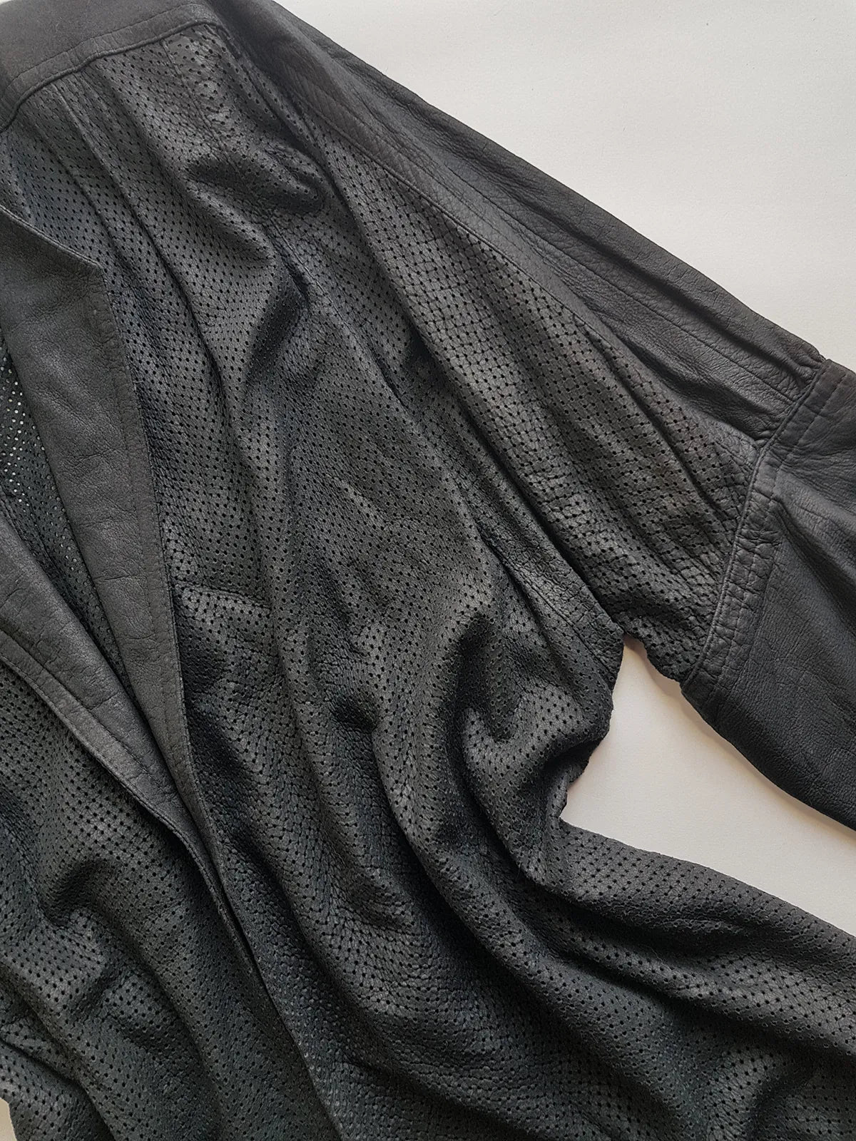 Vintage Italian Rare 100% Genuine Leather Jacket in Black - Buttery Soft & Beautifully Draped Perforated Leather - Motorcycle Vibes but very light to wear