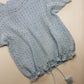 Very Sweet 1950s Rare Handmade knit top in Baby Blue - So Marilyn Monroe off-duty Vibes - Hand knitted pure wool - Square Neck - Drawstring Cinched Waist & Little Tassels