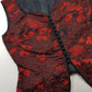 90s Brocade Corset top in Black with Vibrant Red - Impeccable Tailoring with Satin Edging & Buttons up the front - Incredibly Sexy Piece - Versatile & High Quality Fabric