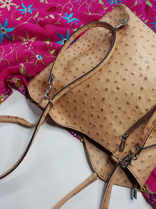 Authentic Vintage Italian Ostrich Leather Bag - Designer Pelle Di Giada Ostrich Handbag - Silver Hardware - Single Exterior Pocket