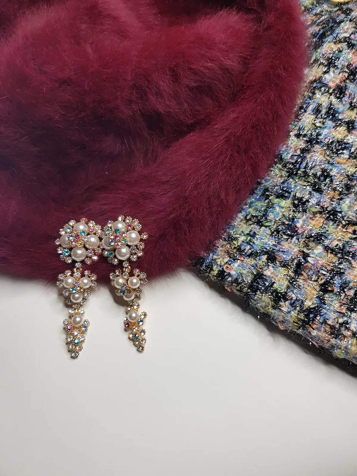 2000s Encrusted Sparkling Pearls & Crystals Drop Earrings - Very Dolce & Gabbana Vintage Couture Style - Ultra Sparkly - For Piericed Ears