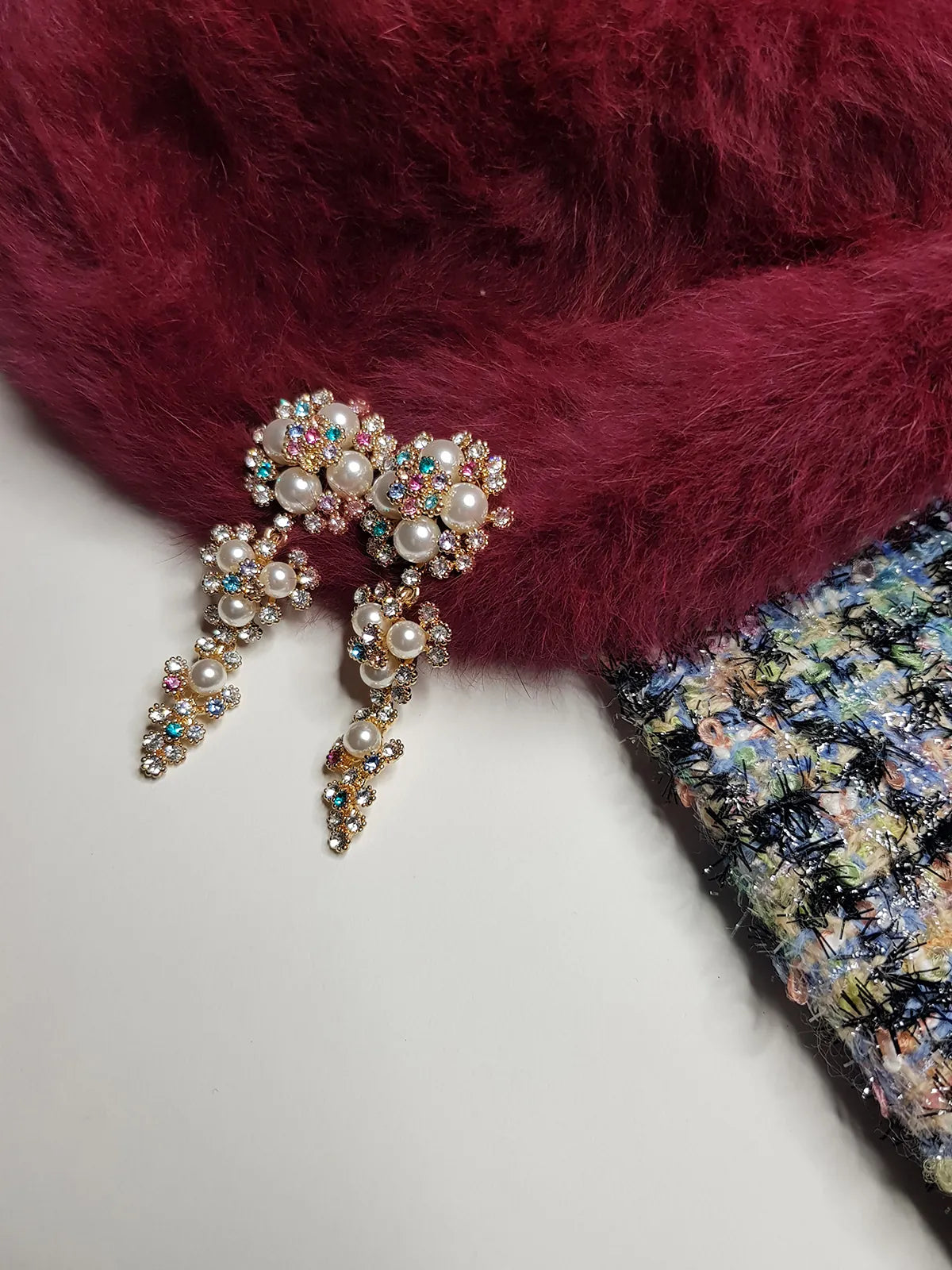 2000s Encrusted Sparkling Pearls & Crystals Drop Earrings - Very Dolce & Gabbana Vintage Couture Style - Ultra Sparkly - For Piericed Ears