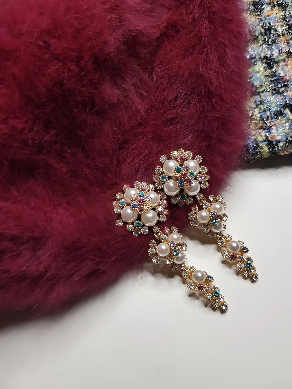 2000s Encrusted Sparkling Pearls & Crystals Drop Earrings - Very Dolce & Gabbana Vintage Couture Style - Ultra Sparkly - For Piericed Ears