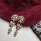 2000s Encrusted Sparkling Pearls & Crystals Drop Earrings - Very Dolce & Gabbana Vintage Couture Style - Ultra Sparkly - For Piericed Ears