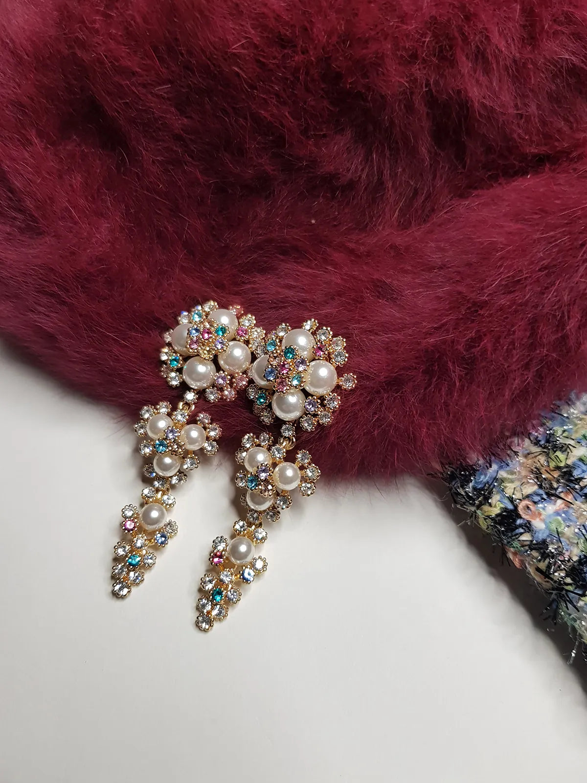 2000s Encrusted Sparkling Pearls & Crystals Drop Earrings - Very Dolce & Gabbana Vintage Couture Style - Ultra Sparkly - For Piericed Ears