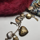 80s Vintage Romantic Whimsigoth Heart Padlocks & Keys Charm Bracelet in Mixed metals - Heavy & Beautiful Antique Metals - Engraved Hearts