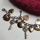 80s Vintage Romantic Whimsigoth Heart Padlocks & Keys Charm Bracelet in Mixed metals - Heavy & Beautiful Antique Metals - Engraved Hearts