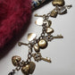 80s Vintage Romantic Whimsigoth Heart Padlocks & Keys Charm Bracelet in Mixed metals - Heavy & Beautiful Antique Metals - Engraved Hearts