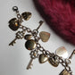 80s Vintage Romantic Whimsigoth Heart Padlocks & Keys Charm Bracelet in Mixed metals - Heavy & Beautiful Antique Metals - Engraved Hearts