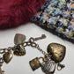 80s Vintage Romantic Whimsigoth Heart Padlocks & Keys Charm Bracelet in Mixed metals - Heavy & Beautiful Antique Metals - Engraved Hearts