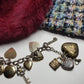 80s Vintage Romantic Whimsigoth Heart Padlocks & Keys Charm Bracelet in Mixed metals - Heavy & Beautiful Antique Metals - Engraved Hearts