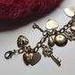 80s Vintage Romantic Whimsigoth Heart Padlocks & Keys Charm Bracelet in Mixed metals - Heavy & Beautiful Antique Metals - Engraved Hearts