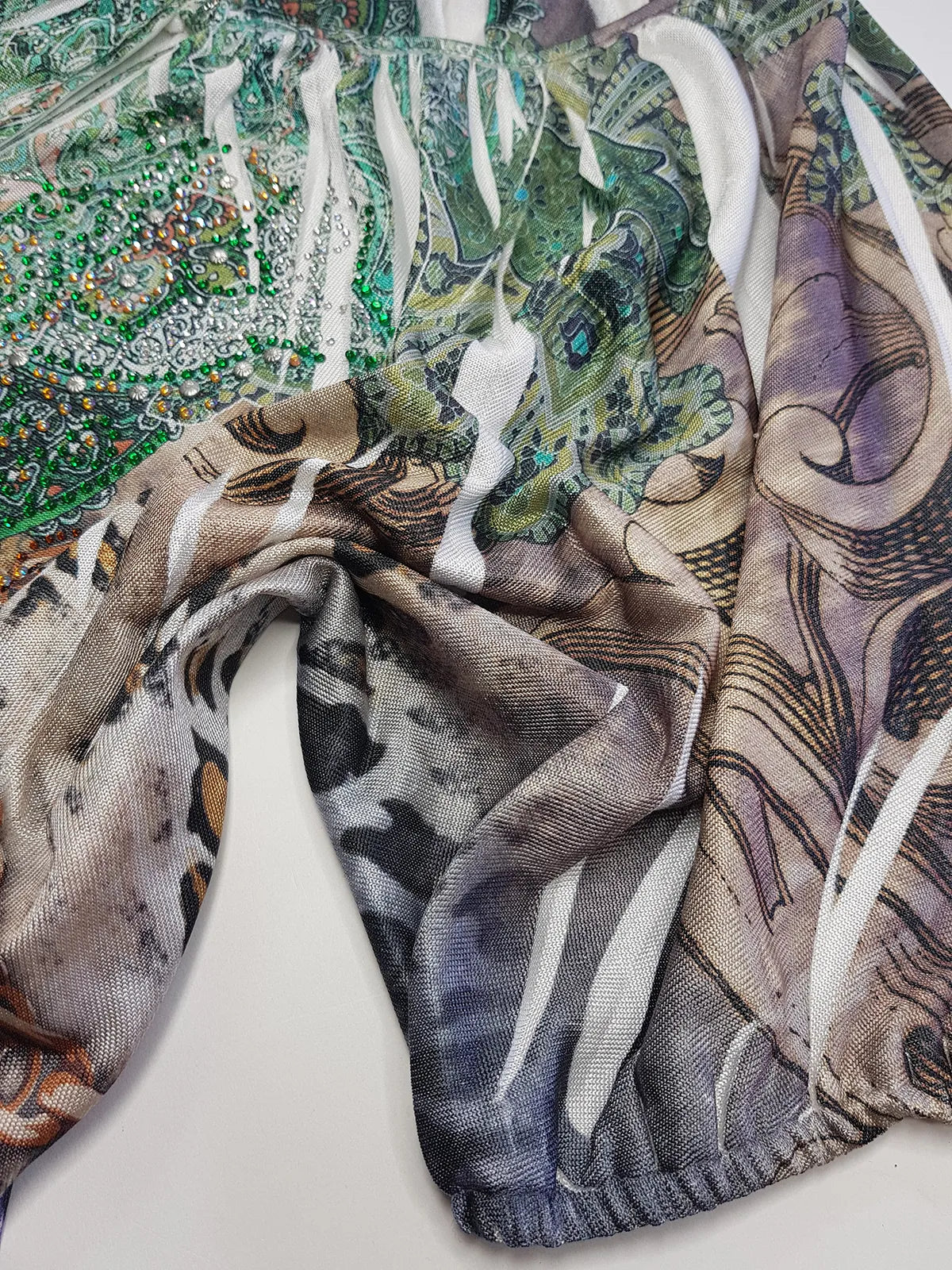 2000s Bohemian Draped Rhinestone top with Iconic Nostalgia Boho Print in Leopard & Chains - Perfect Shape