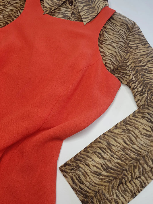 90s Vintage Workwear Tangerine Perfectly Tailored Office Siren Secretary Style Work Dress in light crepe fabric