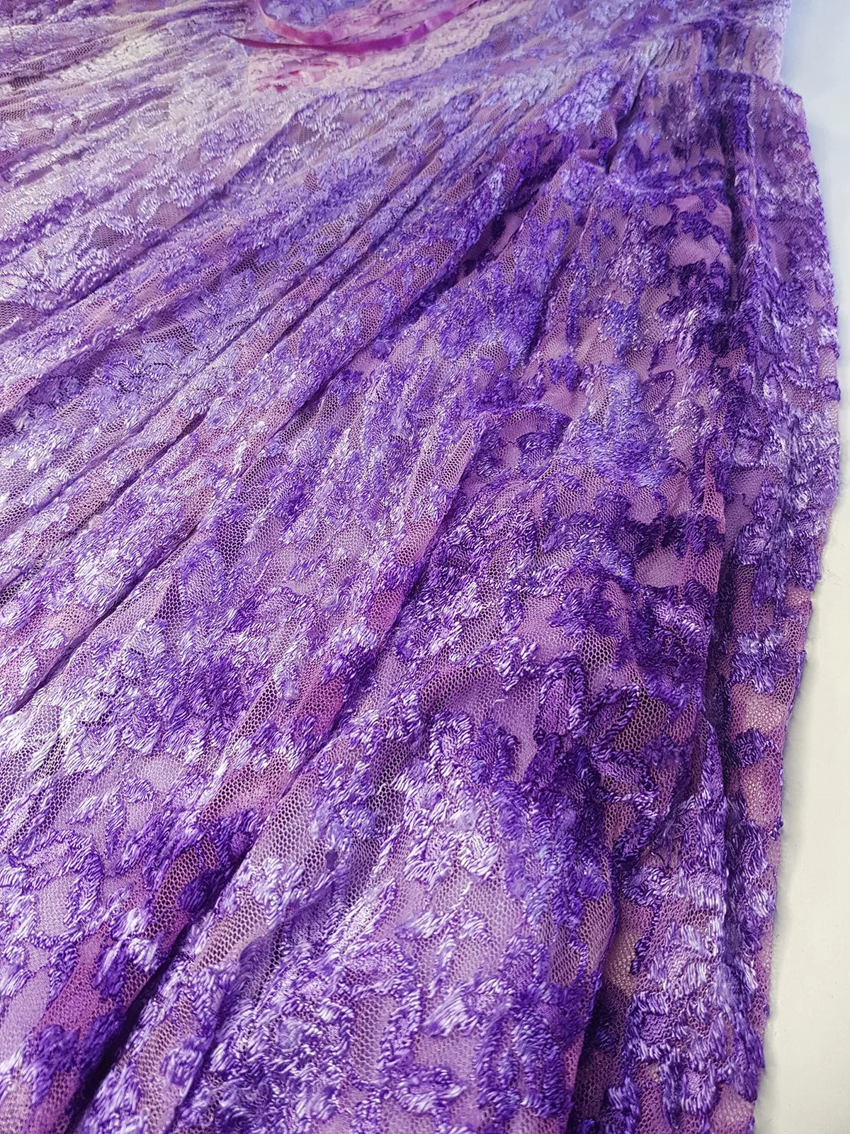 Ultra Rare 1980s Corset Style Whimsigoth Fairy Dress / Skirt in Purple Burnout Lace - Handmade & Hand Dyed - Gradient Purples Light to Dark - Mermaid Hemline