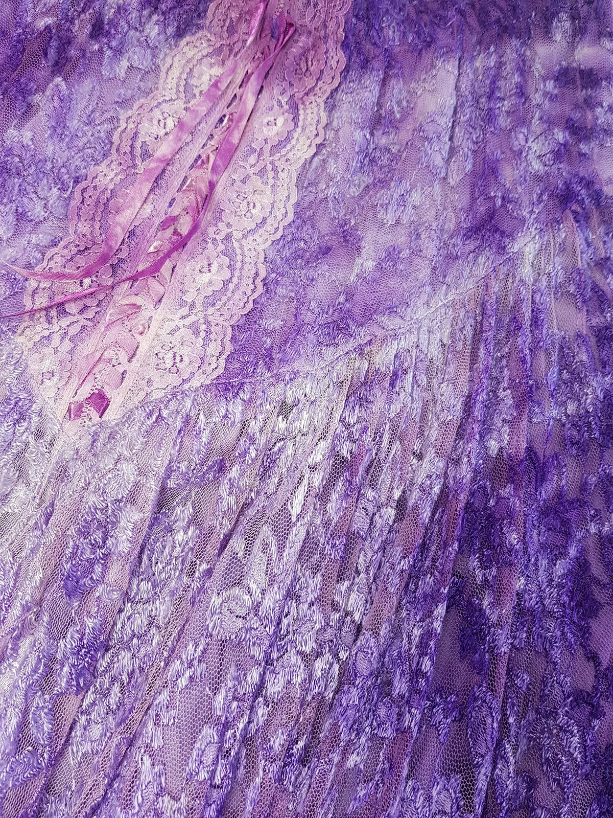 Ultra Rare 1980s Corset Style Whimsigoth Fairy Dress / Skirt in Purple Burnout Lace - Handmade & Hand Dyed - Gradient Purples Light to Dark - Mermaid Hemline