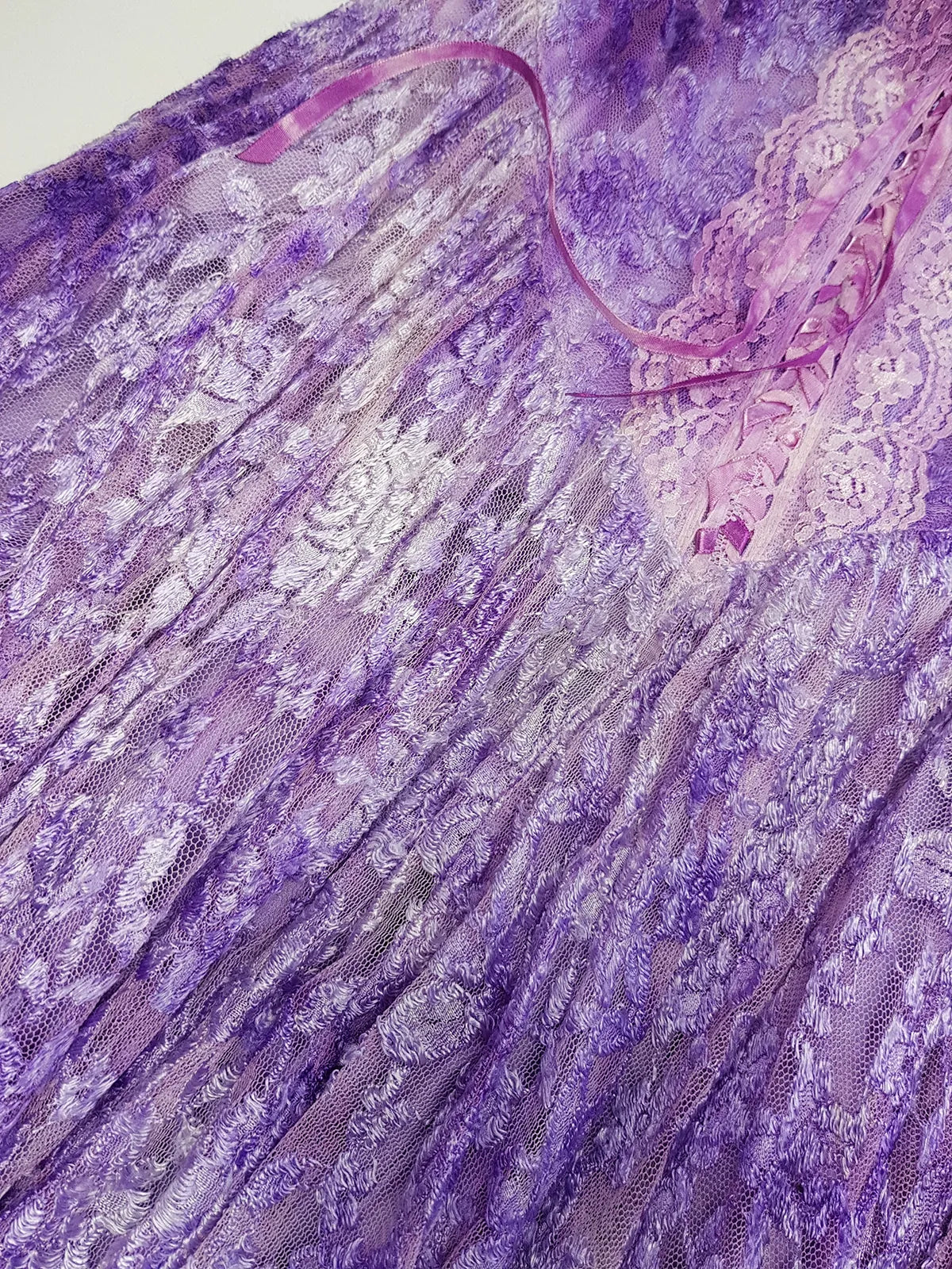 Ultra Rare 1980s Corset Style Whimsigoth Fairy Dress / Skirt in Purple Burnout Lace - Handmade & Hand Dyed - Gradient Purples Light to Dark - Mermaid Hemline