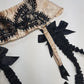 Agent Provocateur 2000s Champagne & Black Lingerie Suspender Belt with custom made suspenders with Bows - Satin & Eyelash Lace