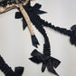 Agent Provocateur 2000s Champagne & Black Lingerie Suspender Belt with custom made suspenders with Bows - Satin & Eyelash Lace