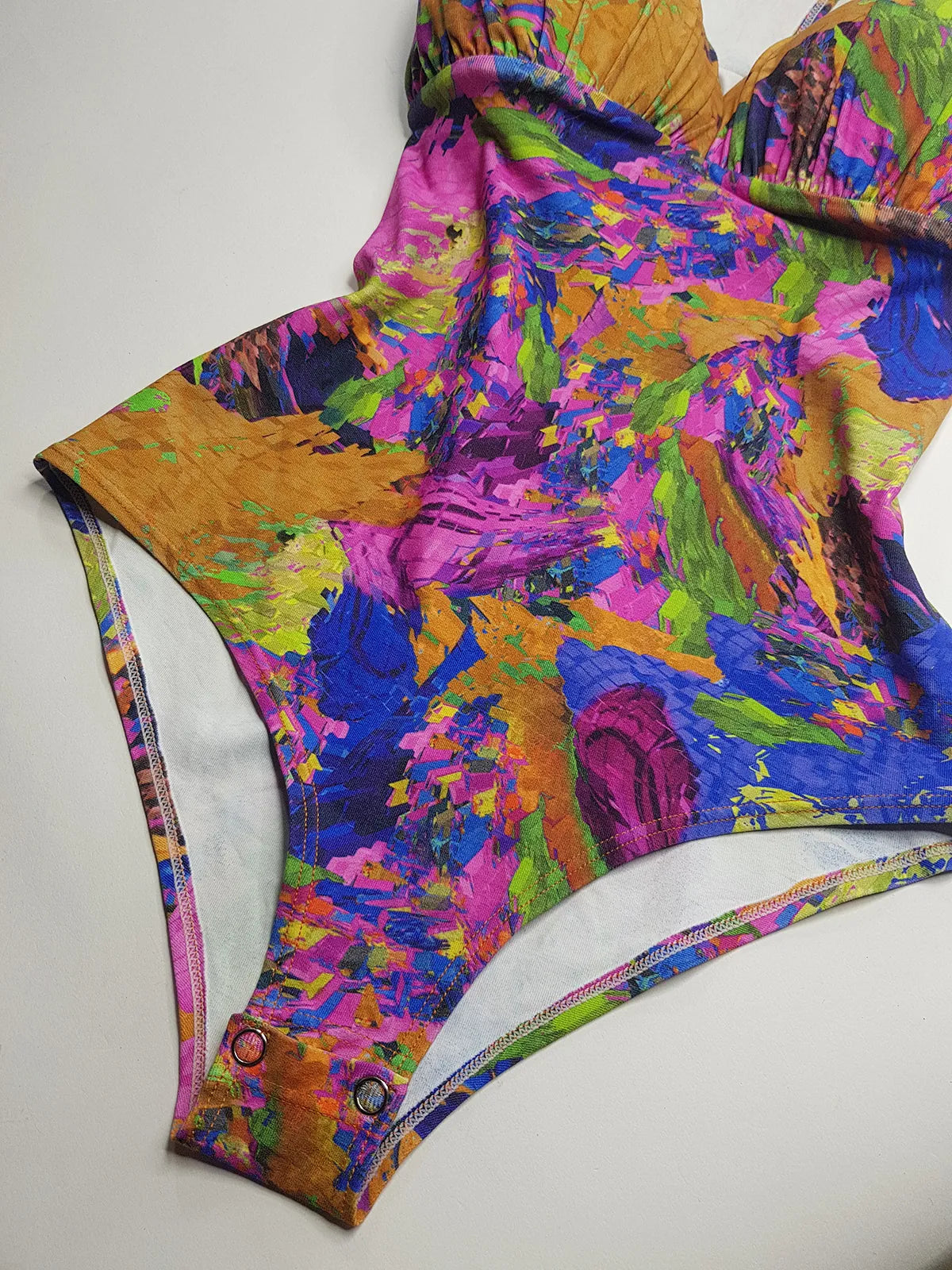 1980s Vintage Brazillian High Cut One Piece Swimsuit - Incredible Vintage Print - Figure Enhancing Cupped Bust with Gathered Fabric - Racer Back & Incredible Quality Fabric