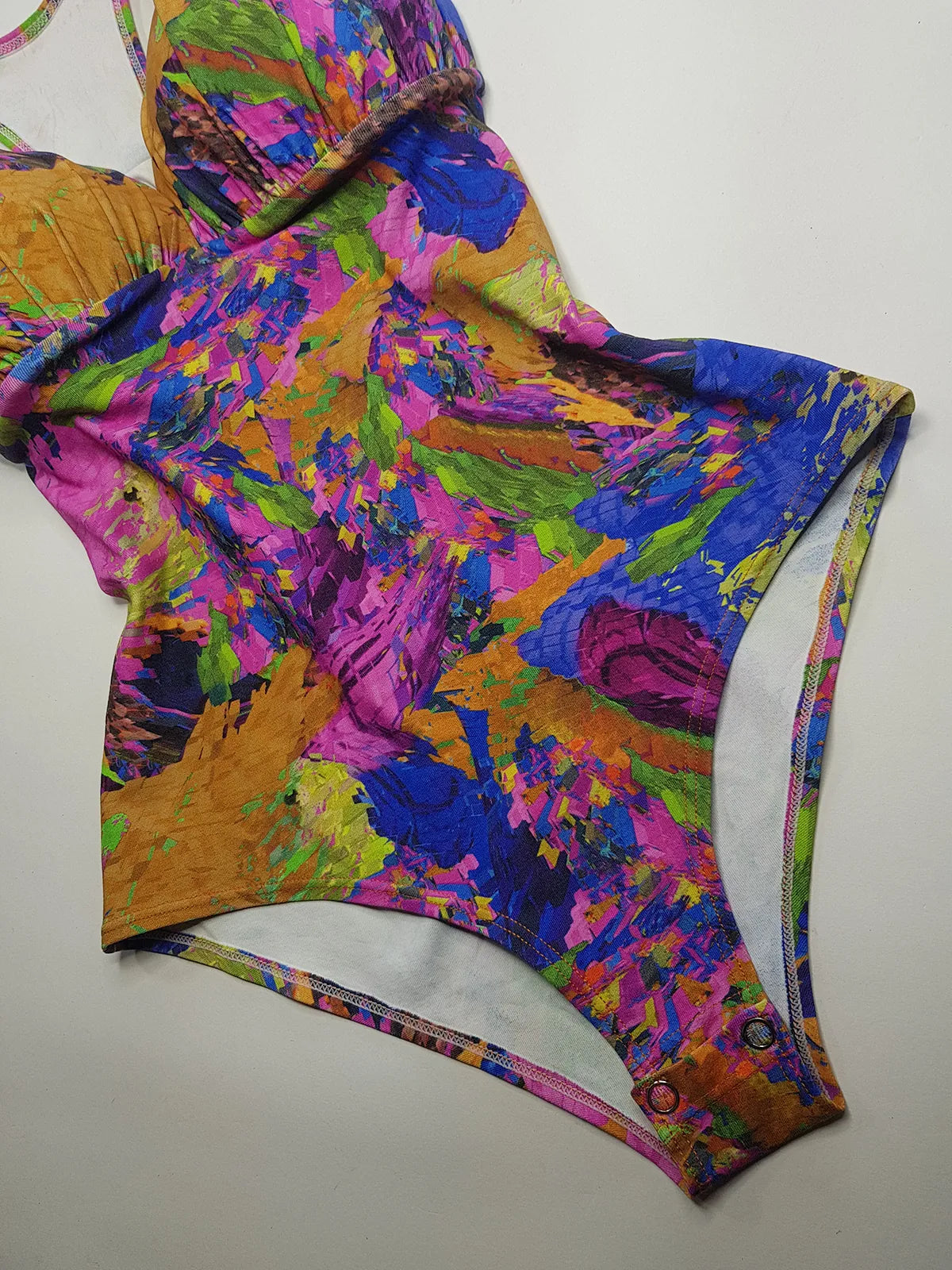 1980s Vintage Brazillian High Cut One Piece Swimsuit - Incredible Vintage Print - Figure Enhancing Cupped Bust with Gathered Fabric - Racer Back & Incredible Quality Fabric